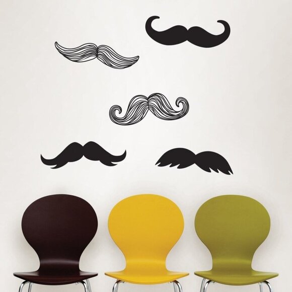 Mustache Wall Decals Peel & Stick Wall Art Kit By Wall Pops! 5-Piece Set 17"x24. - Picture 1 of 7